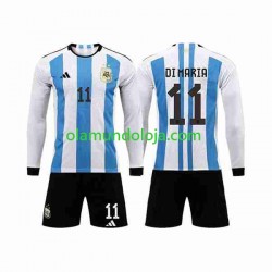 Camisola Argentina 3 Stars Di Maria 11 Criança Equipamento Primeiro Copa do Mundo 2022 Manga Comprida